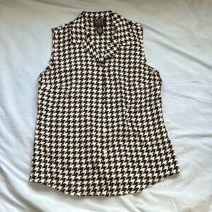 Black and white silk checkered sleeveless blouse